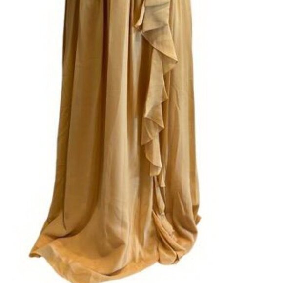 May Queen Couture Champagne Gold Pleated Chiffon Ruffle Gown - Picture 2 of 4